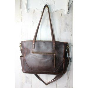 Szone Brown Thick Leather Tote Purse Bag